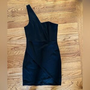 One shoulder black mini dress. Small